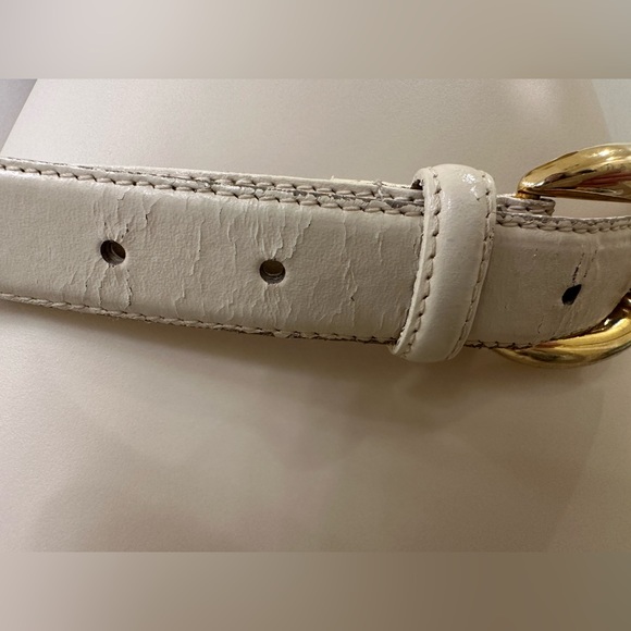 Liz Claiborne Size M Cream Leather Silver Gold Two Toned Belt Style No. 24094 - Picture 9 of 12